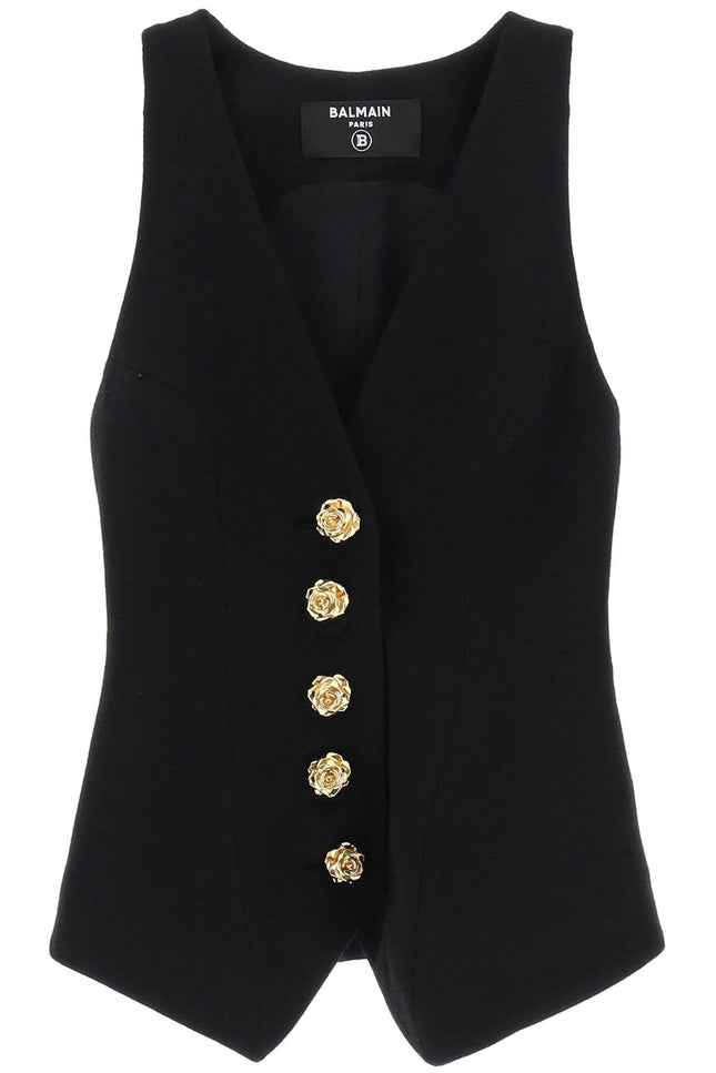 Balmain Tailored Vest With Rose Buttons-women > clothing > jackets > blazers and vests-Balmain-36-Black-Urbanheer