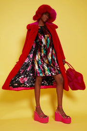 Bamboo Faux Fur Red Midi Coat With Pink Collar-Faux Fur Coats-Buy Me Fur Ltd-S-M-Red-Bamboo-Urbanheer