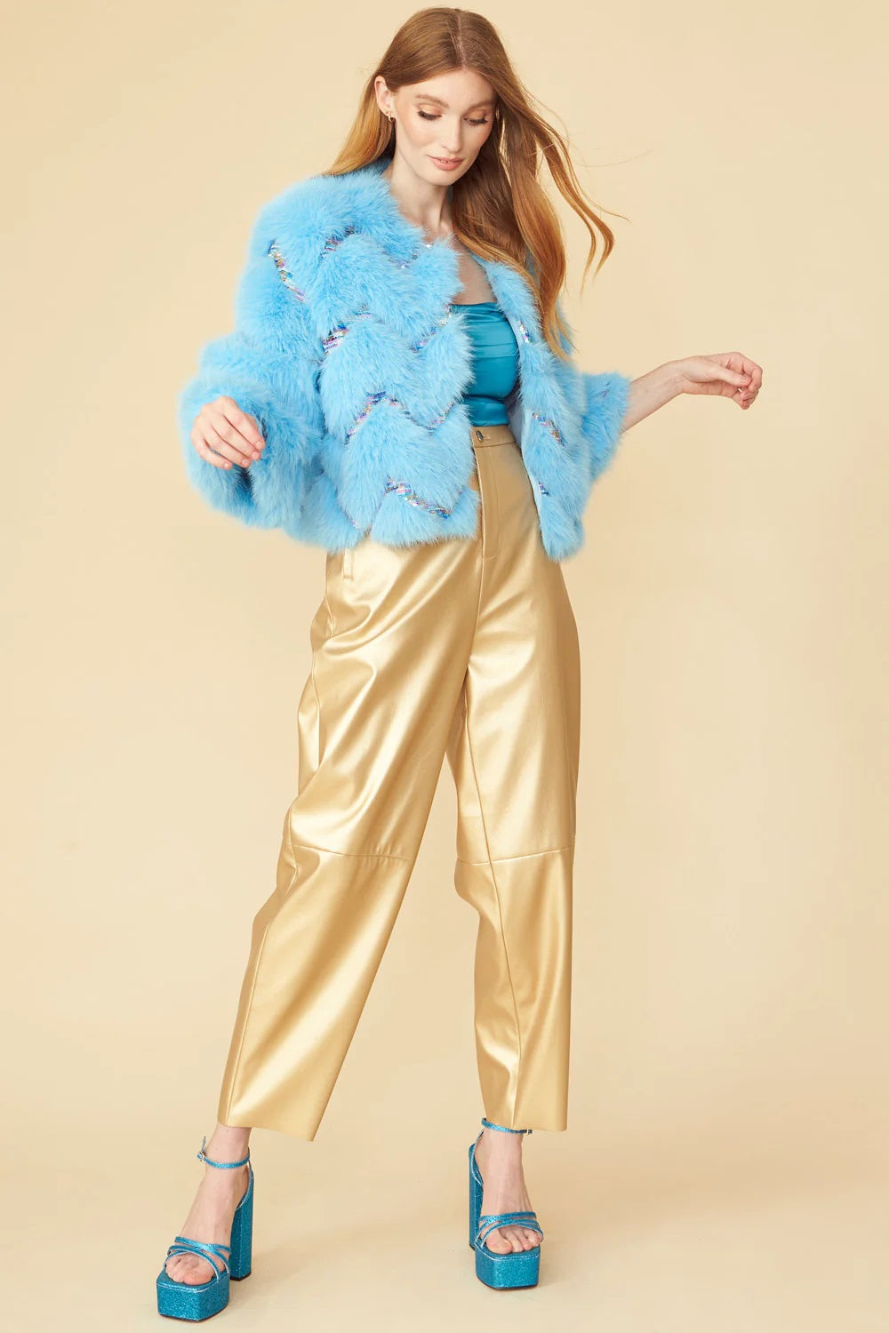 Bamboo Sequin Eco Faux Fur Coat in Blue-Faux Fur Coats-Buy Me Fur Ltd-S-M-Blue-Faux Fur-Urbanheer