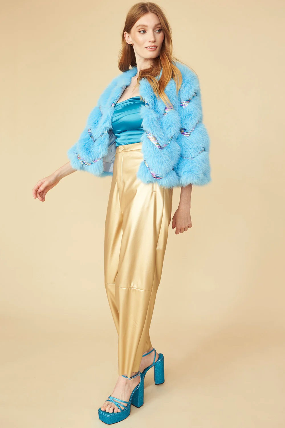 Bamboo Sequin Eco Faux Fur Coat in Blue-Faux Fur Coats-Buy Me Fur Ltd-S-M-Blue-Faux Fur-Urbanheer
