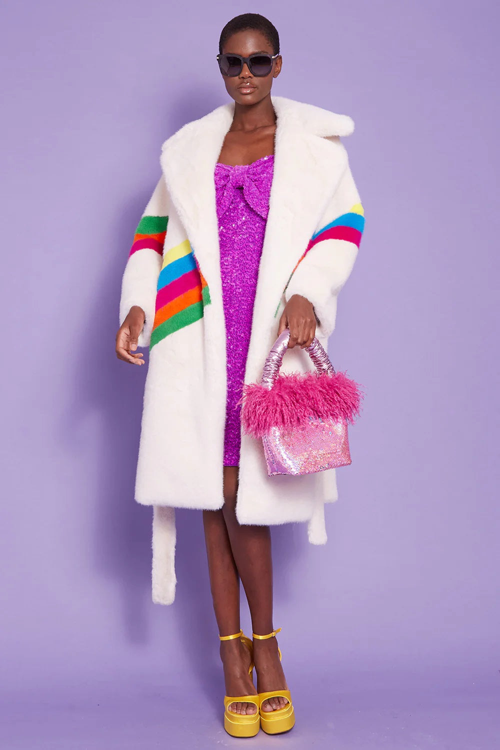 Bamboo Sequin Pink Faux Fur Bag-Bags-Buy Me Fur Ltd-One Size-Pink-Bamboo-Urbanheer