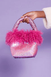 Bamboo Sequin Pink Faux Fur Bag-Bags-Buy Me Fur Ltd-One Size-Pink-Bamboo-Urbanheer