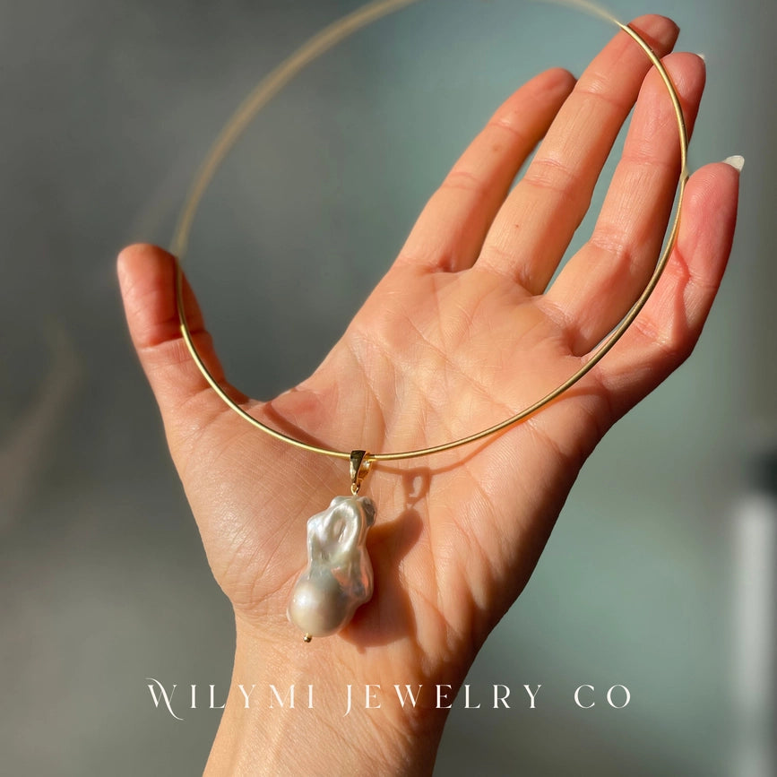 Baroque Pearl Tube Choker | Comfortable I Gold Filled-Tube Choker-WILYMI Jewelry Co-5.5 x 5.5 in (14 x 14 cm)-Urbanheer