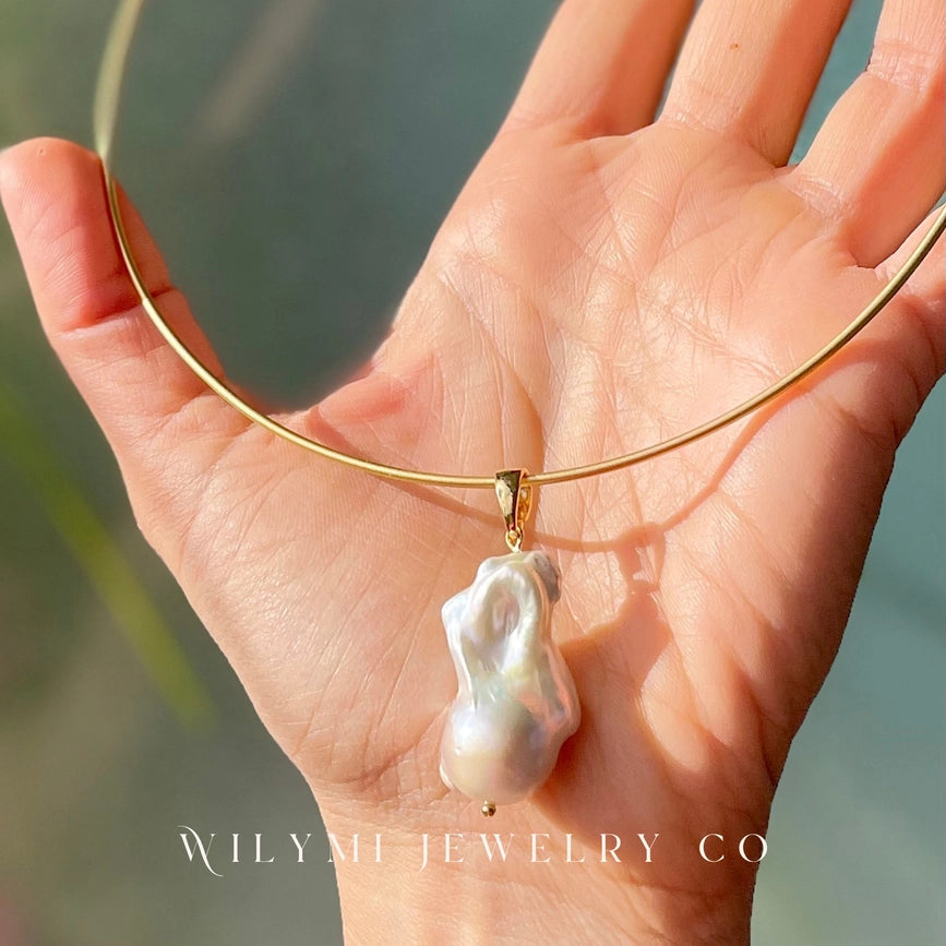 Baroque Pearl Tube Choker | Comfortable I Gold Filled-Tube Choker-WILYMI Jewelry Co-5.5 x 5.5 in (14 x 14 cm)-Urbanheer