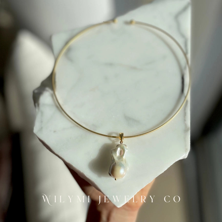 Baroque Pearl Tube Choker | Comfortable I Gold Filled-Tube Choker-WILYMI Jewelry Co-5.5 x 5.5 in (14 x 14 cm)-Urbanheer