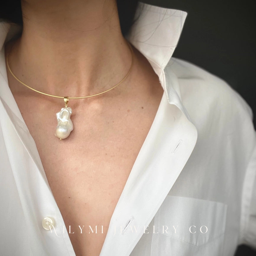 Baroque Pearl Tube Choker | Comfortable I Gold Filled-Tube Choker-WILYMI Jewelry Co-5.5 x 5.5 in (14 x 14 cm)-Urbanheer