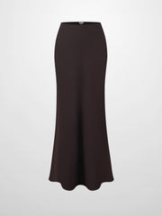 Basic A-Line Seamed Maxi Skirt-Brown