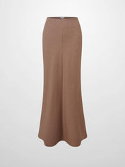 Basic A-Line Seamed Maxi Skirt-Camel