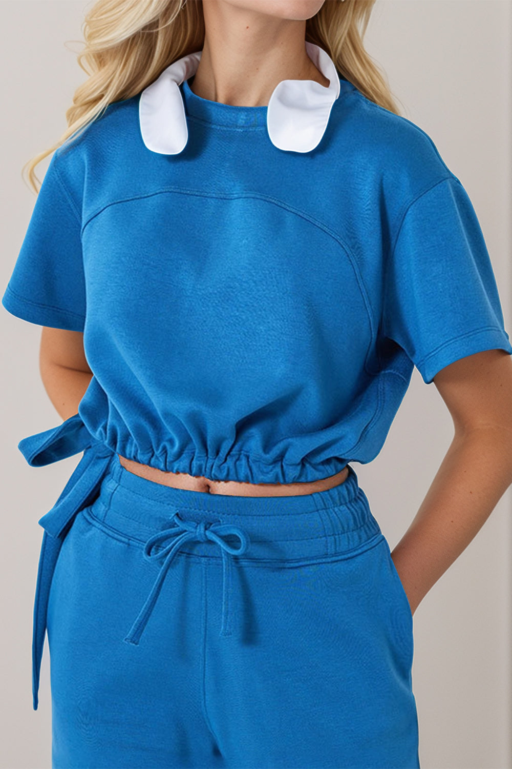 Basic Bae Drawstring Hem Air Scuba Round Neck Short Sleeve T-Shirt-Street 360-Cream-S-Urbanheer