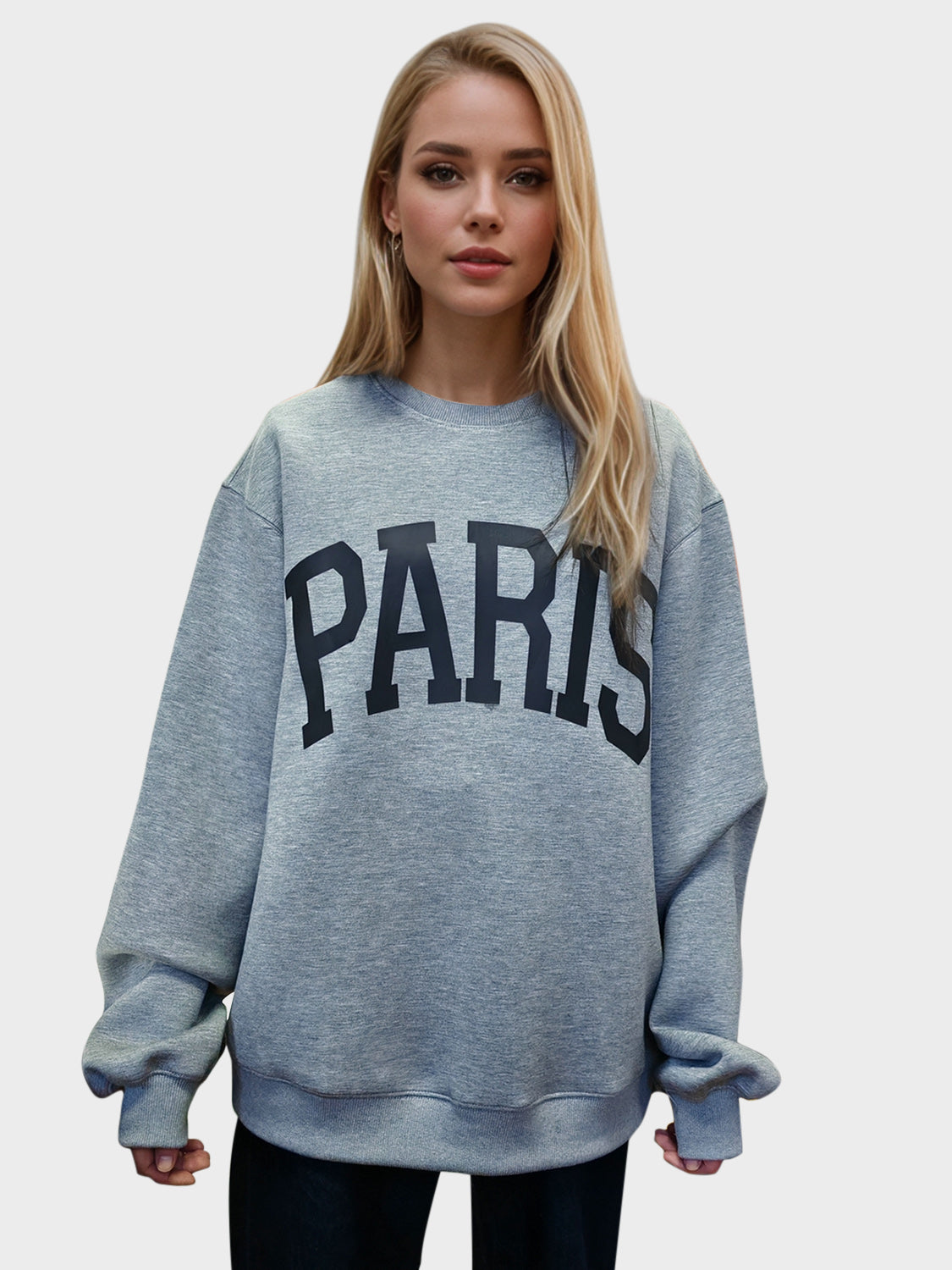 Basic Bae PARIS Round Neck Long Sleeve Air Scuba Sweatshirt-Street 360-Gray-S-Urbanheer