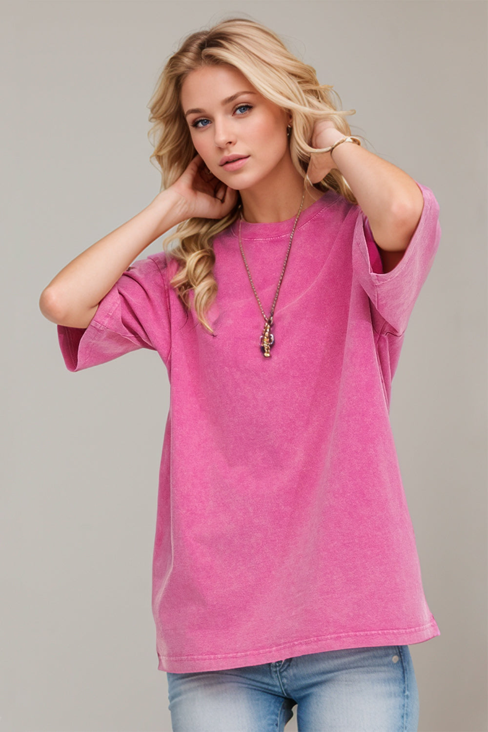 Basic Bae Round Neck Half Sleeve T-Shirt-Street 360-Fuchsia Pink-S-Urbanheer