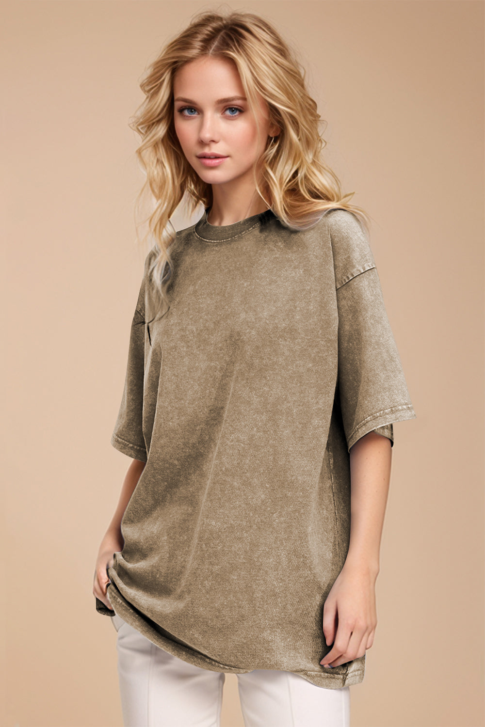 Basic Bae Round Neck Half Sleeve T-Shirt-Street 360-Taupe-S-Urbanheer
