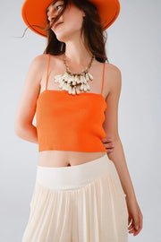 Basic Knitted Top in Orange with Thin Straps-TOP-Q2-S-Orange-Urbanheer