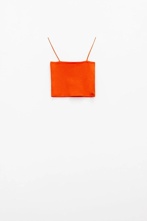 Basic Knitted Top in Orange with Thin Straps-TOP-Q2-S-Orange-Urbanheer