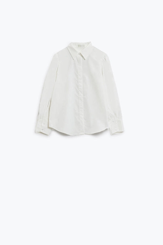 Basic Poplin White Shirt With Balloon Long Sleeves-Shirts for Women-Q2-L-White-Urbanheer