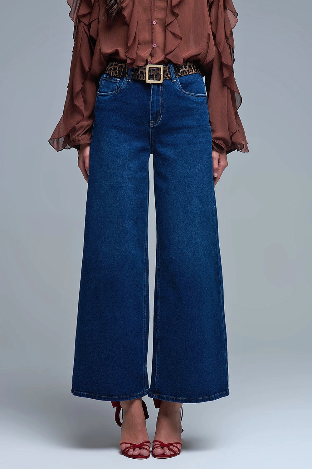 Basic Stretch Jeans with Wide Leg in Deep Blue