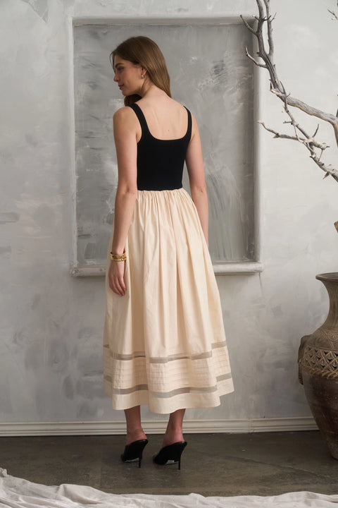 Basque Waist Sheer Insert Twofer Midi Dress