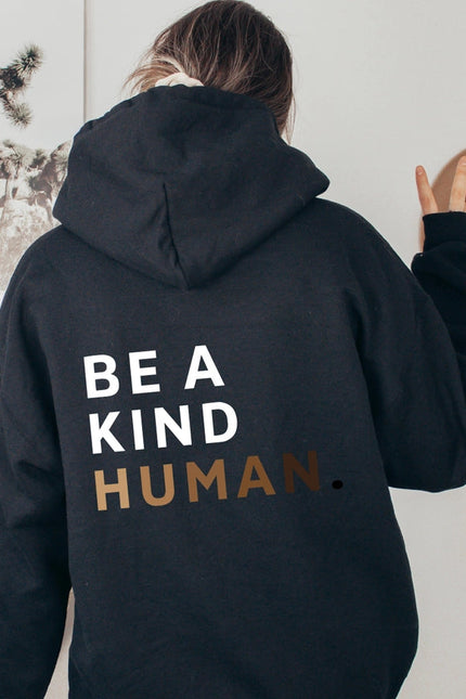 Be A Kind Human Hooded Sweatshirt | Inspirational Hoodie-Sweatshirt-P E T I T R U E-S-Black-Urbanheer