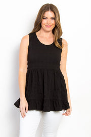 Be Stage Ruffled Sleeveless Babydoll Top-Street 360-Black-S-Urbanheer