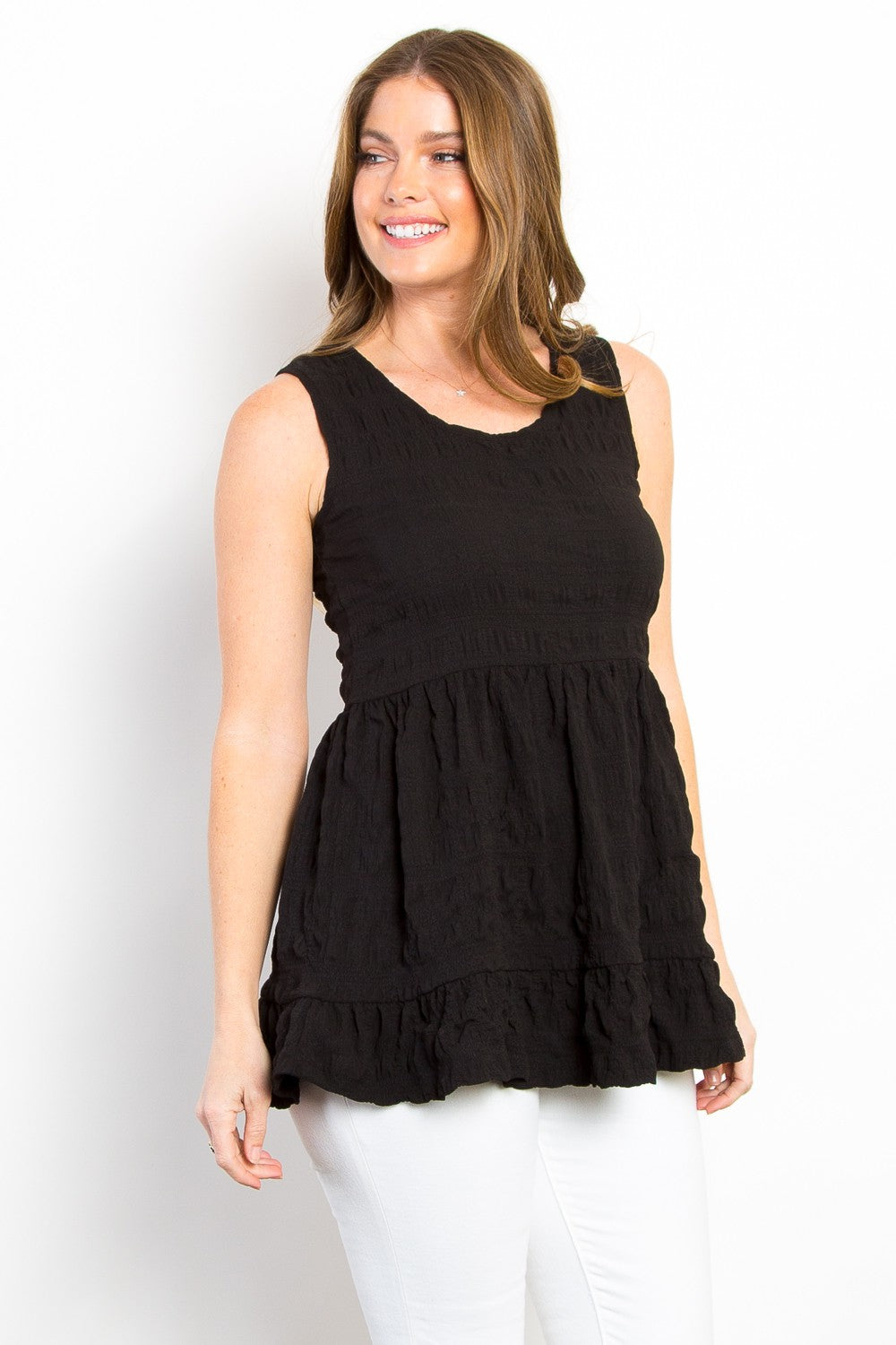 Be Stage Ruffled Sleeveless Babydoll Top-Street 360-Black-S-Urbanheer