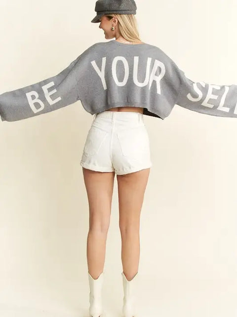 Be Your Self Sweater Crop Top H.GRAY-Sweater Top-JADE BY JANE-S/M-H.GRAY-Urbanheer