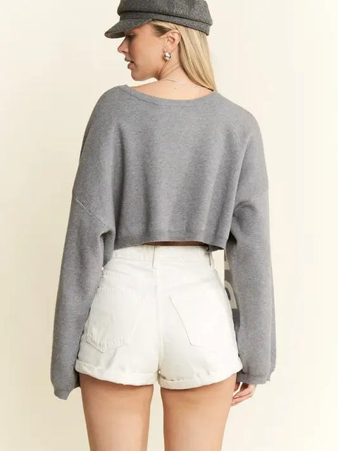 Be Your Self Sweater Crop Top H.GRAY-Sweater Top-JADE BY JANE-S/M-H.GRAY-Urbanheer