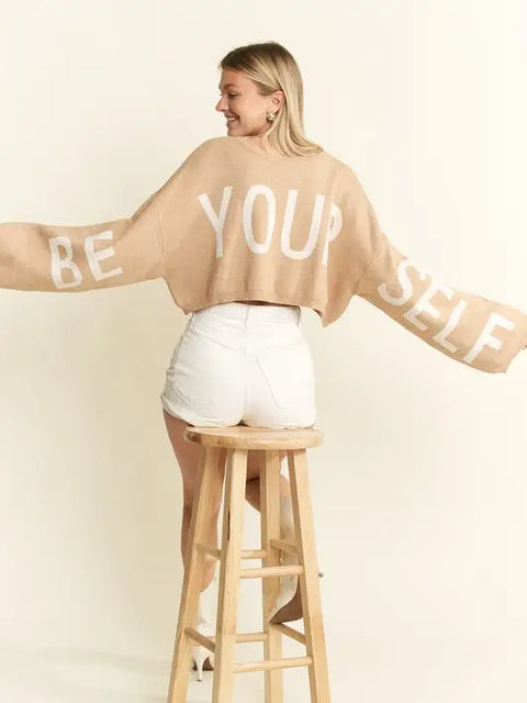 Be Your Self Sweater Crop Top OATMEAL-Sweater Top-JADE BY JANE-S/M-OATMEAL-Urbanheer