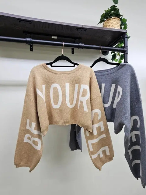 Be Your Self Sweater Crop Top OATMEAL-Sweater Top-JADE BY JANE-S/M-OATMEAL-Urbanheer