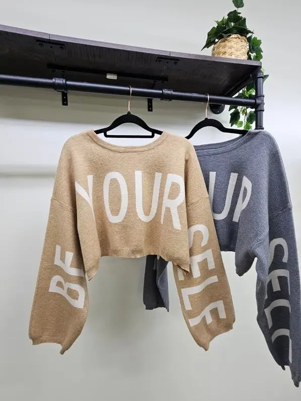 Be Your Self Sweater Crop Top OATMEAL-Sweater Top-JADE BY JANE-S/M-OATMEAL-Urbanheer