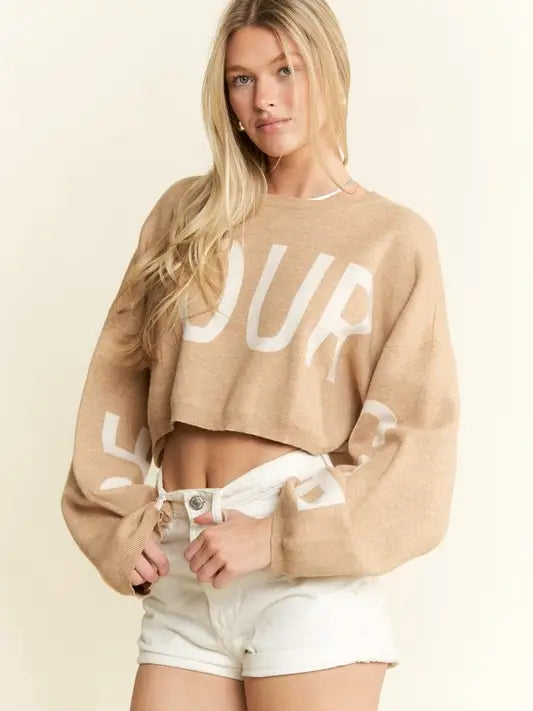 Be Your Self Sweater Crop Top OATMEAL-Sweater Top-JADE BY JANE-S/M-OATMEAL-Urbanheer