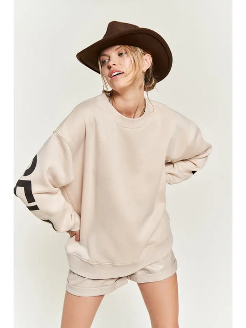 Be Yourself Love Yourself Printed Oversized Sweatshirt BEIGE-Sweatshirt-JADE BY JANE-S-BEIGE-Urbanheer