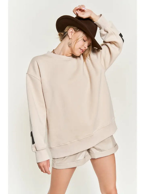 Be Yourself Love Yourself Printed Oversized Sweatshirt BEIGE-Sweatshirt-JADE BY JANE-S-BEIGE-Urbanheer