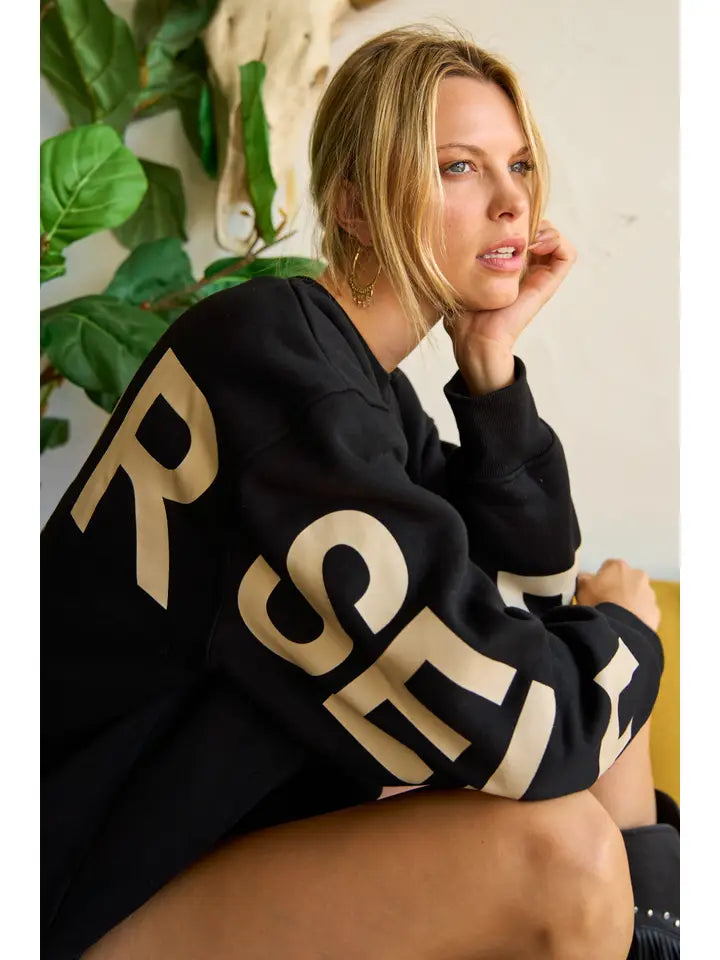 Be Yourself Love Yourself Printed Oversized Sweatshirt BLACK-Sweatshirt-JADE BY JANE-S-BLACK-Urbanheer