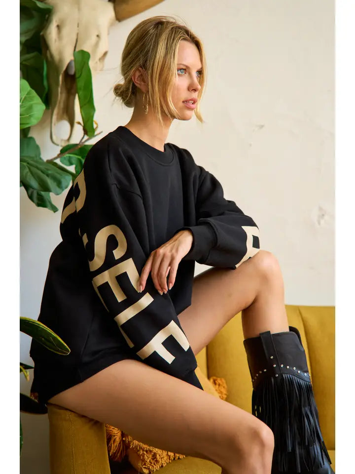 Be Yourself Love Yourself Printed Oversized Sweatshirt BLACK-Sweatshirt-JADE BY JANE-S-BLACK-Urbanheer