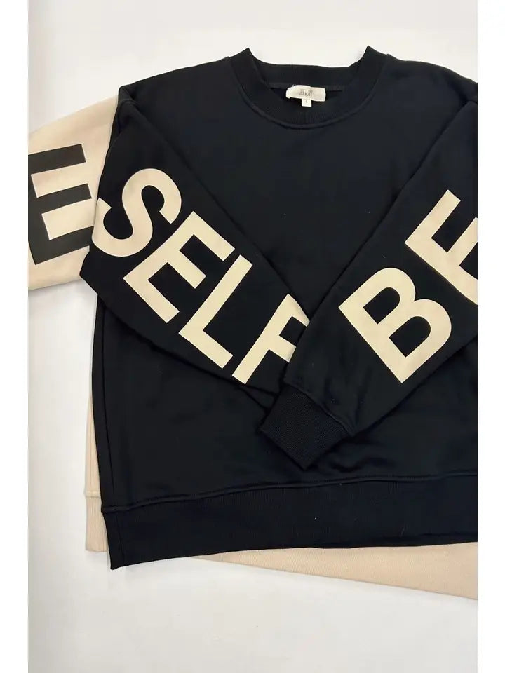 Be Yourself Love Yourself Printed Oversized Sweatshirt BLACK-Sweatshirt-JADE BY JANE-S-BLACK-Urbanheer