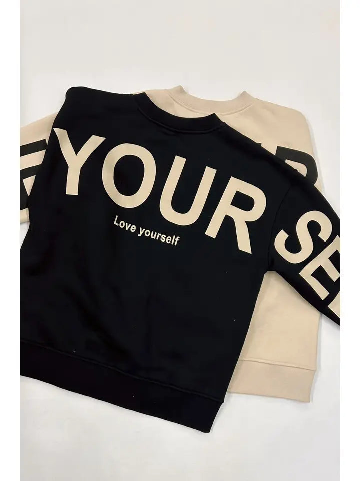 Be Yourself Love Yourself Printed Oversized Sweatshirt BLACK-Sweatshirt-JADE BY JANE-S-BLACK-Urbanheer