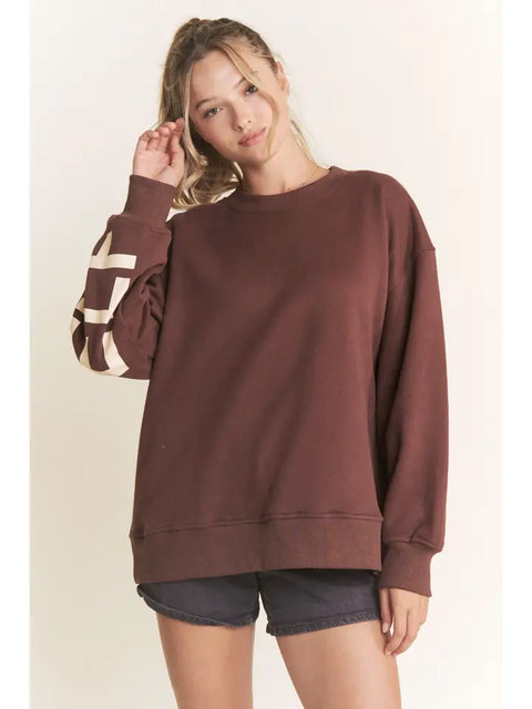 Be Yourself Love Yourself Printed Oversized Sweatshirt Brown-Sweatshirt-JADE BY JANE-S-Brown-Urbanheer