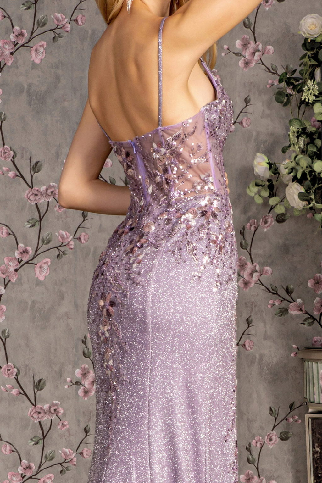 Embroidered Glitter Corset Mermaid Dress by GLS Gloria GL3399 L / Lilac Embroidered Glitter Corset Mermaid Dress by GLS Gloria GL3399 L / Lilac