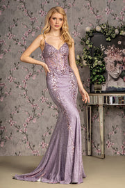 Bead Embroidery Sheer Bodice Glitter Crepe Mermaid Long Dress-Nightgown-Tux-USA-XS-Lilac-Urbanheer