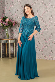 Bead Embroidery Sheer Neckline Chiffon Mermaid Long Dress-Mob-Tux-USA-S-Teal-Urbanheer