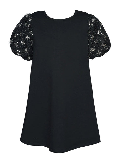 Beaded Bubble Slv Shift Dress-Dress-Hannah Banana-12-BLACK-Urbanheer