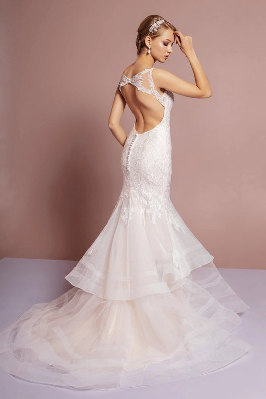 Beads Embellished Mermaid Layered Hem Wedding Gown Ladies-Dress-Tux-USA®-3XL-Ivory-Urbanheer