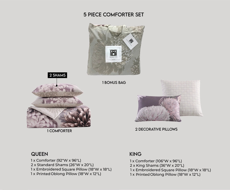 Bebejan Bloom Purple 100% Cotton 5-Piece Comforter Set-Set-Bebejan-Queen-Urbanheer