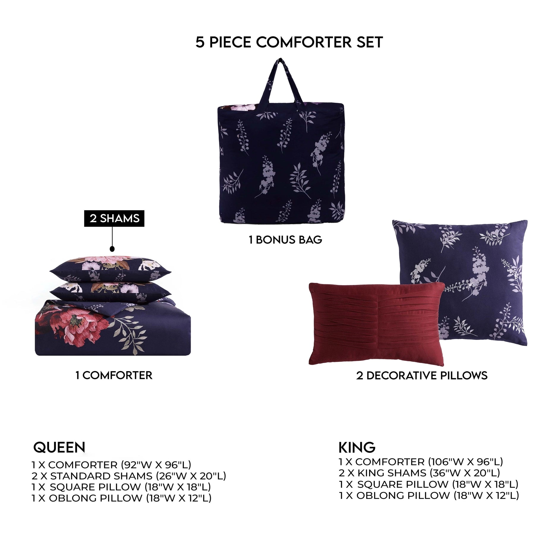 Bebejan Deep Purple Garden 5-Piece Reversible Comforter Set-Set-Bebejan-Queen-Urbanheer