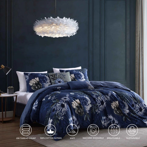 Bebejan Delphine Blue 100% Cotton 5-Piece Comforter Set-Set-Bebejan-Queen-Urbanheer