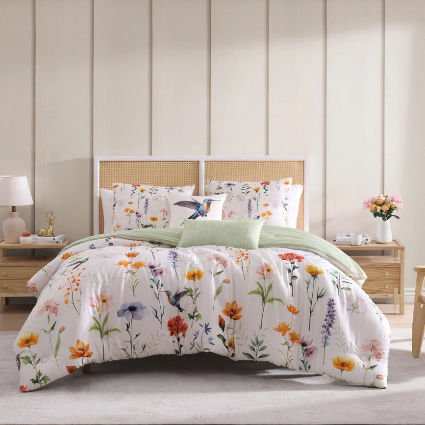 Bebejan Fresh Cut Flowers 100% Cotton 5-Piece Comforter Set-Set-Bebejan-Queen-Urbanheer