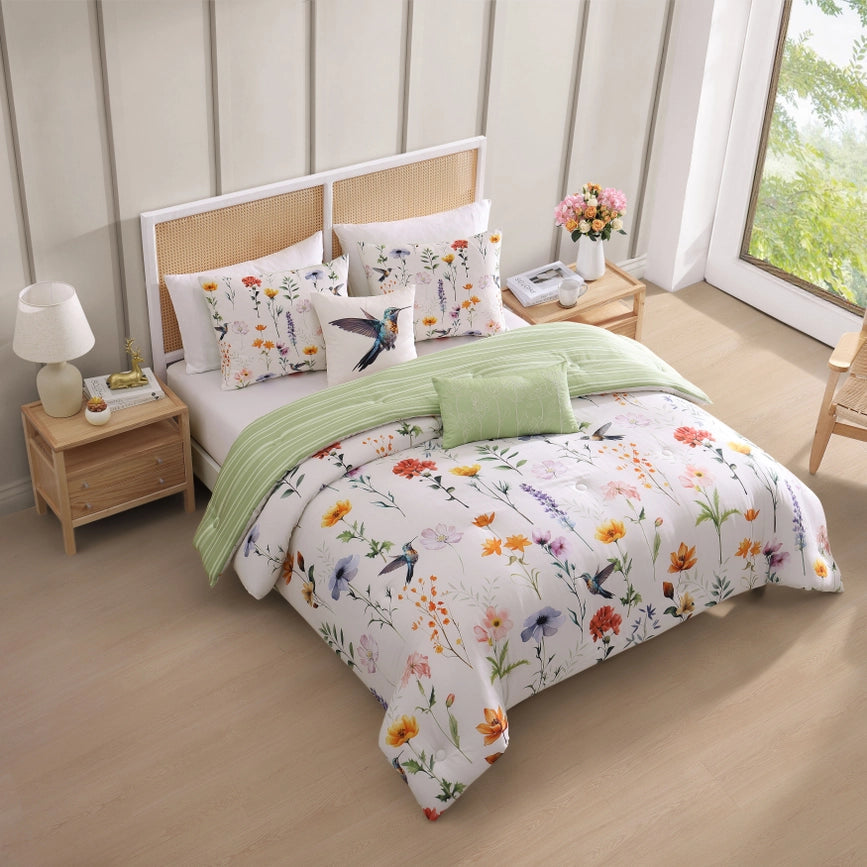 Bebejan Fresh Cut Flowers 100% Cotton 5-Piece Comforter Set-Set-Bebejan-Queen-Urbanheer