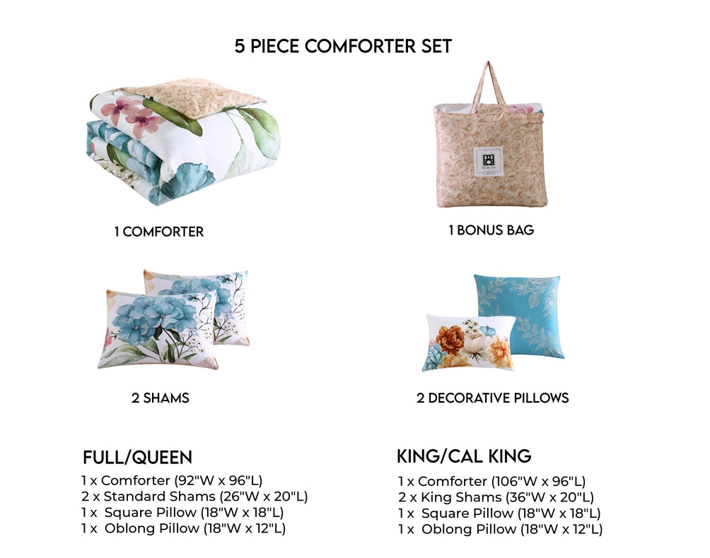 Bebejan Maia Blue 100% Cotton 5-Piece Comforter Set-Set-Bebejan-Queen-Urbanheer