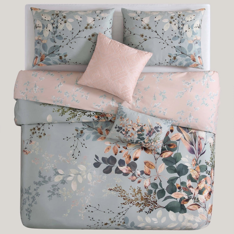 Bebejan Peach Leaves On Sage 5-Piece Comforter Set-Set-Bebejan-Queen-Urbanheer