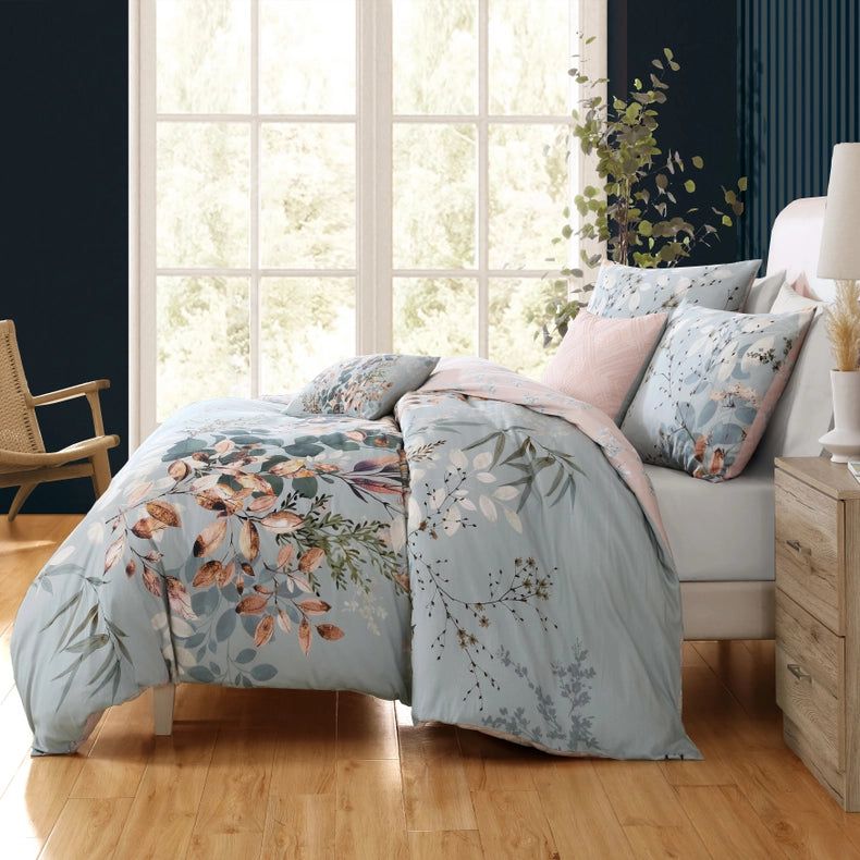 Bebejan Peach Leaves On Sage 5-Piece Comforter Set-Set-Bebejan-Queen-Urbanheer